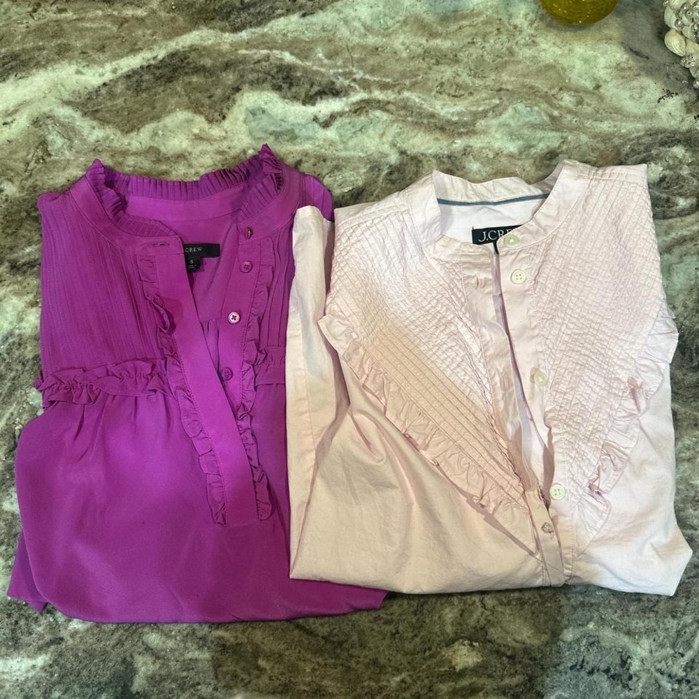 Set of TWO JCrew Blouses ruffles and button up front #blouse SMALL/MEDIUM